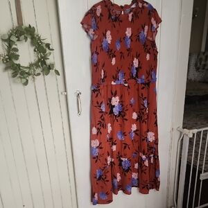 Time and Tru Rust Floral Midi Dress